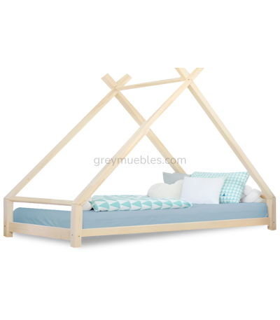 Cama infantil para niños, tamaño individual, en madera de pino chileno con colchón de espuma incluido.