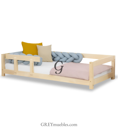 Cama para Niño ANGEL de pino chileno con barandas y colchón de espuma de 6 pulgadas, estilo Montessori