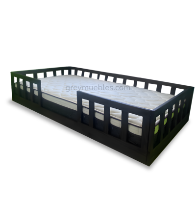 Cama para niño CHE de Grey Muebles con barandas, tamaño individual y colchón de espuma.