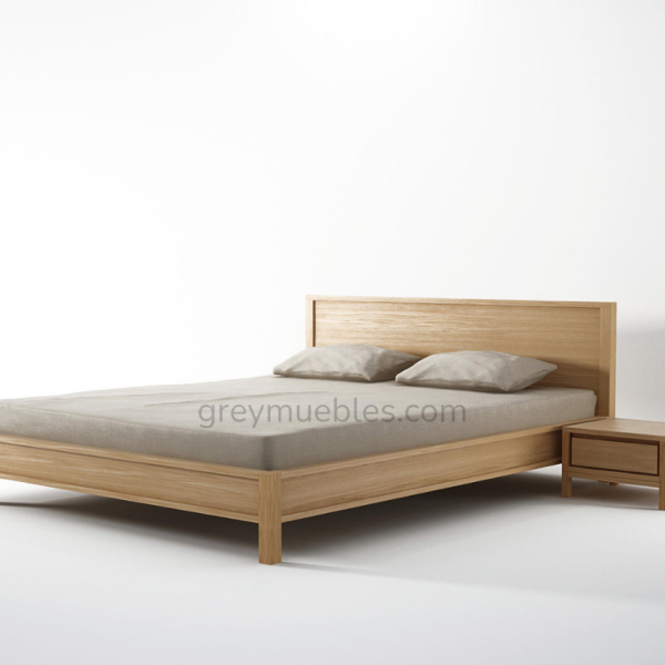 Cama MARY de pino chileno con patas de 15 cm y respaldo de 90 cm, mesita con gaveta opcional